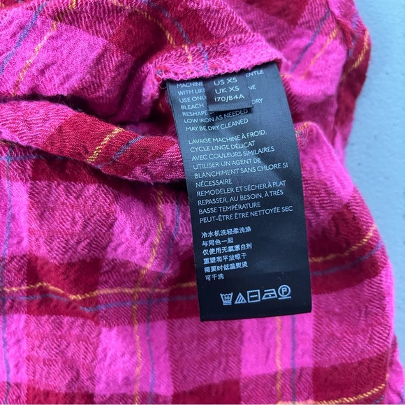 Anthropologie XS Women's Plaid Pink Red Flannel Gauze Shirt Button High Low - Picture 8 of 12